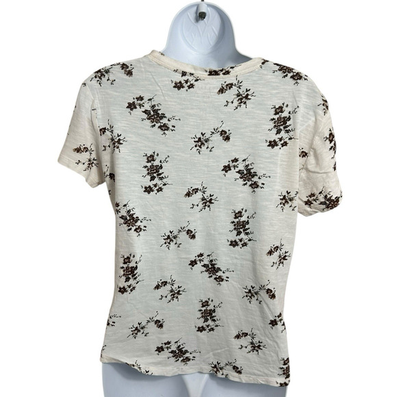 Lucky Brand Floral Tee Size Small Short Sleeve Brown Flowers Shirt Short Sleeves - Picture 5 of 7